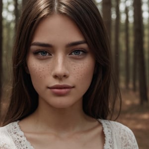 close up full portrait of woman, brown hair, forest background, realist, best detailed, details, realist skin, skin detailed, natural skin texture, 24mm, 4k textures, soft cinematic light, RAW photo, photorealism, photorealistic, intricate, elegant, highly detailed, sharp focus, ((((cinematic look)))), soothing tones, insane details, intricate details, hyper detailed,1girl, photogenic_LDG