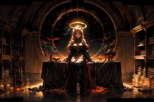 (a woman with a perfect halo of gold hair and lightning, painted in flames,) Art-Deco-inspired landscape, ((mesmerizing)) shell at her feet, dynamic composition, rule of thirds, ((twilight)) ambiance, (ultra-detailed),, best quality, high resolution, atmospheric, ((sublime)),, painterly,nodf_lora