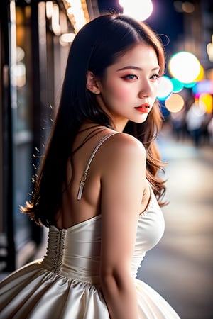 instagram photo, closeup face photo of 18 y.o swedish woman in dress, beautiful face, makeup, night city street, bokeh, motion blur
,Lactation