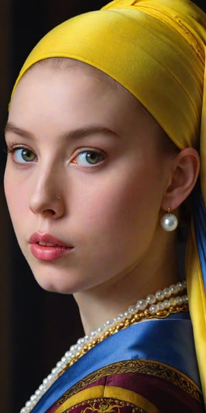 Vermeer, Girl with a Pearl Earring. (Masterpiece, top quality, best quality, official art, beautiful and aesthetic:1.2),(1girl:1.4), extreme detailed,(colorful:1.3),highest detailed, 