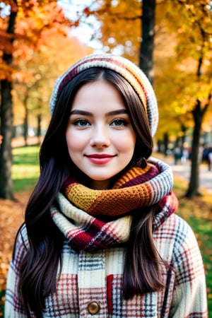 cloesed lips, cute smile, (masterpiece, best quality), 1girl, Cozy Autumn themed Walk, nature walk, Autumn day, flora, beautiful lighting, Autumn colors, Autumn elements,


more detail, 