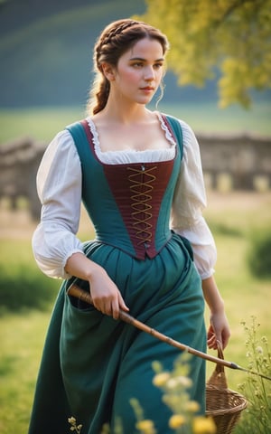 A shepherdess, in the style of the Renaissance, exuding elegance amidst pastoral beauty. (masterpiece, top quality, best quality, official art, beautiful and aesthetic:1.2), (1girl:1.4), portrait, extreme detailed, highest detailed, simple background, 16k, high resolution, perfect dynamic composition, bokeh, (sharp focus:1.2), super wide angle, high angle, high color contrast, medium shot, depth of field, blurry background,impressionist painting