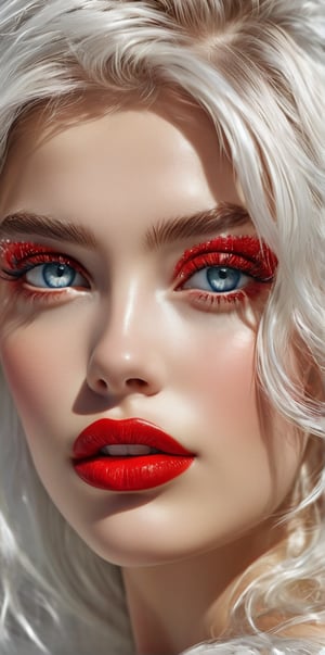 masterpiece, high quality, realistic aesthetic photo ,(HDR:1.2), pore and detailed, intricate detailed, graceful and beautiful textures, RAW photo, 16K, sharp forcus, white background, (white-color art poster:1.4)
beautiful face girl, white hair, detailed cool face, eye shadow, red-lips, white fair skin,