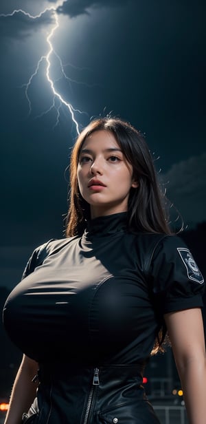 (masterpiece, high quality:1.5), (8K, HDR), masterpiece, best quality, 1girl, solo, upper body, FuturEvoLab style, black background, FuturEvoLab-girl, FuturEvoLabStyle:1.5, Thunder Flash, Lightning aura, Lightning, 