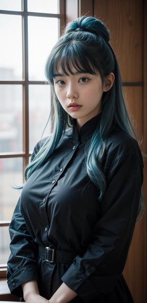 黑色长发,20岁漂亮中国女孩,白色毛衫,眼神深情,回望
((Blue hairs))