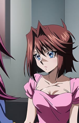 Tea gardner yugioh dsod hair brown long dress pink ,  blue eyes , blue eyes 