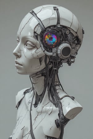 A cyberpunk statue made of marble and electronic components, with cracks and multicolored reflections, This image must be Low Poly 3D art, 4K, super detailed, high quality, best shadows, high contrast, The image must have good multicolored lighting reflecting off the statue, the image will be Full Shot