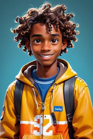 Clean Cartoon-brushstrokes Painting, crisp, simple, colored_lineart_illustration style, 1 boy, (21 years old), dark skin, melanated, light brown, tamed hair, curly hair, realism, cool, Nonchalant, full body, school uniform, uniform, school boy, chad, chizzled, bad boy, hood, Ghetto, half smile, Instagram, selfie, smiling, handsome, quirky, innocent, masculine, hard, innocent, happy, young, vibrant, cute, slender/slim body shape, normal size head, head that fits body, high quality, masterpiece ,3D
