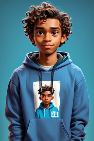 Clean Cartoon-brushstrokes Painting, crisp, simple, colored_lineart_illustration style, 1 boy, (21 years old), dark skin, melanated, light brown, curly hair, realism, cool, Nonchalant, full body, t-shirt, clothes, tom boy, sweater, pull over, hoodie, chad, chizzled, bad boy, thug, mean mug, mean face, I don't care face, Instagram, selfie, smiling, , handsome, quirky, innocent, masculine, hard, innocent, whimsical, happy, young, vibrant, cute, slender/slim body shape, normal size head, head that fits body, high quality, masterpiece ,3D