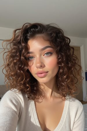 A beautiful young 16-20 years old blue eyed, fair/olive skin, mixed american spanish and white heritage girl with deep blue eyes and thick curly short hair. girl taking an instagram/Pinterest selfie in her room at her home, a very elegant girl wearing beige with a white backdrop of her home, sexy yet innocent,

iPhone Photography,sama,iPhone Photography,long hair,iPhone Photography,wavy hair,iPhone Photography,iPhone Photography,SamSam, Samira, Samiya,iPhone Photography 