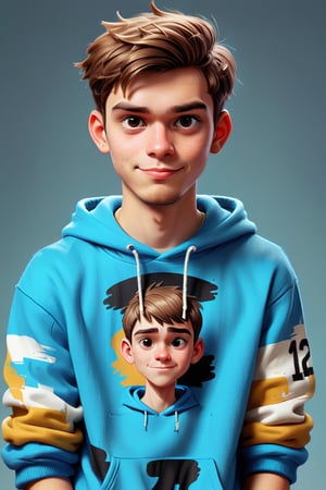 Clean Cartoon-brushstrokes Painting, crisp, simple, colored_lineart_illustration style, 1 boy, (21 years old), short hair, light skin, white, Italian brown, realism, cool, Nonchalant, full body, t-shirt, clothes, tom boy, sweater, pull over, hoodie, chad, chizzled, bad boy, thug, mean mug, mean face, I don't care face, Instagram, selfie, smiling, , handsome, quirky, innocent, masculine, hard, innocent, whimsical, happy, young, vibrant, cute, slender/slim body shape, 1 Adams apple, normal size head, head that fits body, high quality, masterpiece ,3D