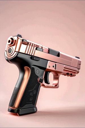 Clean Cartoon-brushstrokes Painting, crisp, simple, colored_lineart_illustration style, realistic, realism, 3D Cartoon, 3D Art, rose gold pink, p365 sig sauer pistol, compact, gun, handgun, art, beautiful, gallery, 3D, colorful flowers, slide rose gold, grip rose gold, all rose gold