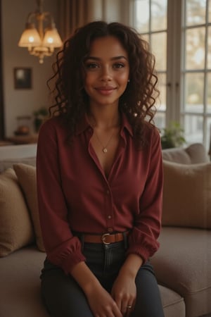 Here's a rewritten prompt for the teenager's mother:

"Generate a stunning, hyper-realistic portrait of a beautiful woman:

- Blended Black and Spanish heritage
- Standing in her cozy living room, sitting on a couch
- Oval-shaped face, warm, rich brown skin
- Expressive brown eyes, full lips, gentle smile
- Afro hairstyle, lush and voluminous (4a-4c texture)
- Soft, natural hair texture, defined curls

Physique:
- 5'6", 140 lbs, 36" waist, C-cup bust
- Fit, curvy body

Outfit:
- Comfortable, elegant burgundy blouse
- Dark jeans, simple jewelry

Lighting:
- Soft, warm illumination

Quality:
- 16K equivalent resolution
- Photorealistic textures
- Razor-sharp edges
- Crystal-clear facial features
- Pin-sharp eyes
- Flawless skin rendering
- Advanced noise reduction
- HDR-like contrast
- Vibrant, lifelike colors
- Perfect focus, zero blur

Style:
- Ultra-realistic, cinematic, high-definition, masterpiece

Additional keywords:
- High-res
- Ultra-detailed
- Photorealistic
- Sharp focus
- Crystal clarity
- Cinematic quality
- Radiant
- Glowing
- Luminous
- Highly detailed skin
- Intricately detailed hair
- Afro texture
- Curly hair
- Black and Spanish heritage
- Beautiful, elegant, confident woman"