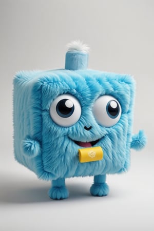 Draw a Blue TenTen cube mascot as a "jack in the Box" that has just sprung open, the "jack" is a small TenTen cube mascot.,Tenten