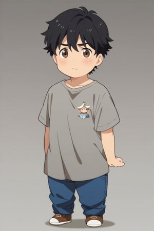 score_9, score_8_up, score_7_up, masterpiece, best quality, best aesthetic, perfect anatomy, perfect proportions, high_resolution, uncensored, 1boy, full body,chibi,chibi style, more detail XL, eiji okumura, black hair, brown eyes, grey shirt, blue pants, 