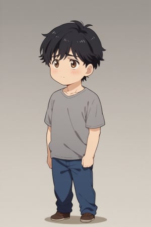 score_9, score_8_up, score_7_up, masterpiece, best quality, best aesthetic, perfect anatomy, perfect proportions, high_resolution, uncensored, 1boy, full body,chibi,chibi style, more detail XL, eiji okumura, black hair, brown eyes, grey shirt, blue pants, sad