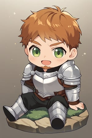 score_9, score_8_up, score_7_up, cute, masterpiece, best quality, best aesthetic,  1boy, solo, male focus, chibi, chibi style, full_body, hebaron, hebaron, facial_hair, armor, orange_hair, beard, shirt, black_pants, green_eyes, sit on rock