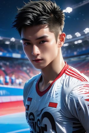 1guy, solo, looking at viewer, High quality, 8k hd, best quality, detailed skin texture, Realistic face,sport manly pose, OLYMPIC nationality tshirt, complicated, 8k ultra hd, high resolution, OLYMPIC background, high definition, excellent quality, stunning image, volumetric lighting, detail quality Enhancer