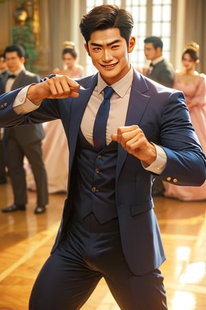 score_9, score_8_up, score_7_up, handsome korean men, smirking, smart pose, brave face, 20yo, suit, luxury ornate hall, small_bulge