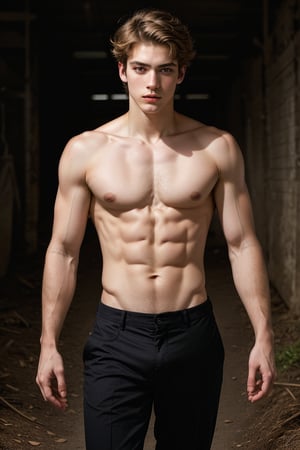 a ((torso-body shot)) of a 17-year-old , Greek god, a European boy with, blonde shade haircut, ((pale skin)), he's wearing a black suit and black pants, 
no chest hair, alone, realistic, masterpiece, with amazing photography, 8k, HDR, ultra-high resolution, realistic face, realistic body, realistic eyes, highly detailed eyes, perfect young face, ultra-high resolution,8k,Hdr, soft light, perfect face, cinematic light, soft box light, pal colors, unsaturated colors, abandoned_style, photo of perfect eyes, perfect leg,  perfect foot, can see the whole body, sharp focus,  male_only,  smooth, realistic skin,hdsrm,renaissance,Detailedface,telekinesis,