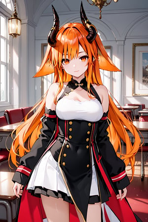 score_9, score_8_up, score_7_up, score_6_up, score_5_up, score_4_up, ,ShadD'Gray,1.9,long hair,orange hair,multicolored hair,animal ears,dressed,sexy pose,multiple poses,indoors,source_anime,BREAK,demon horns,