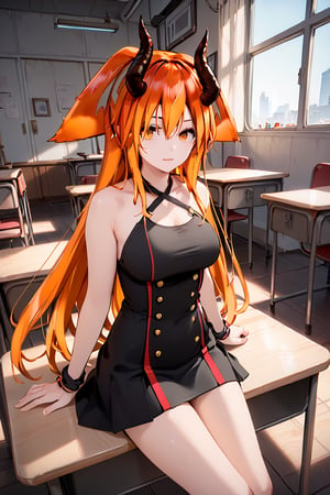 score_9, score_8_up, score_7_up, score_6_up, score_5_up, score_4_up, ,ShadD'Gray,1.9,long hair,orange hair,multicolored hair,animal ears,dressed,sexy pose,multiple poses,indoors,source_anime,BREAK,demon horns,