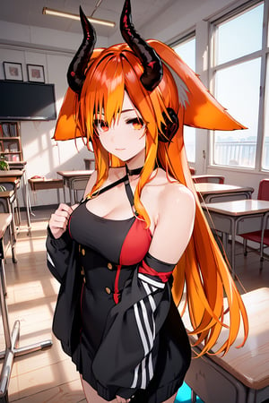 score_9, score_8_up, score_7_up, score_6_up, score_5_up, score_4_up, ,ShadD'Gray,1.9,long hair,orange hair,multicolored hair,animal ears,dressed,sexy pose,multiple poses,indoors,source_anime,BREAK,demon horns,