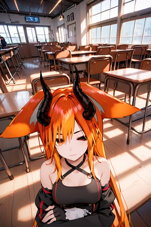 score_9, score_8_up, score_7_up, score_6_up, score_5_up, score_4_up, ,ShadD'Gray,1.9,long hair,orange hair,multicolored hair,animal ears,dressed,sexy pose,multiple poses,indoors,source_anime,BREAK,demon horns,