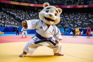 Fantastic and playful atmosphere, judo, competition, Paris Olympic mascot plays judo match at Paris 2024 Olympic Games, Paris Olympic Games,