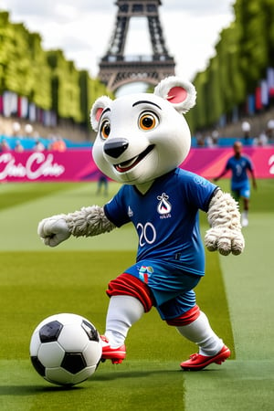 Fantastic and playful atmosphere, competition, Paris Olympic mascot plays soccer  at Paris 2024 Olympic Games, Paris Olympic Games,