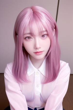 cherry_blossom,18 yo, 1 girl, beautiful korean girl,
wearing white collared long sleeve shirts,short pants, smile,school_girl, solo, {beautiful and detailed eyes}, dark eyes, calm expression, delicate facial features, ((model pose)), Glamor body type, (pink hair:1.2), hair past hip, bangs, straight pink hair, flim grain, realhands, masterpiece, Best Quality, 16k, photorealistic, ultra-detailed, finely detailed, high resolution, perfect dynamic composition, beautiful detailed eyes, eye smile, ((nervous and embarrassed)), sharp-focus, full_body