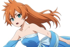 score_9, score_8_up, score_7_up, score_6_up, score_5_up, score_4_up, BREAK, , 1girl, Kendo, orange hair, green eyes, pageant dress, blue dress, strapless, 

,(( white background, blank background))