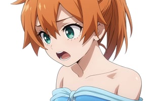 score_9, score_8_up, score_7_up, score_6_up, score_5_up, score_4_up, BREAK, , 1girl, Kendo, orange hair, green eyes, pageant dress, blue dress, strapless, 

,(( white background, blank background))