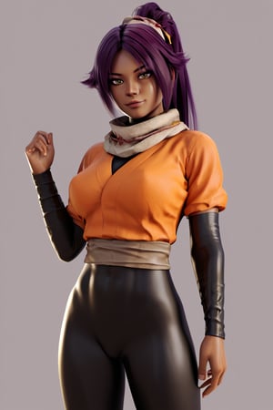 score_9,score_8_up,score_7_up,score_6_up,score_5_up,score_4_up, 

ShihouinYoruichi, dark-skinned female

Default Outfit (orange one):

YoruichiDefault, dark-skinned female, dark-skinned female, long hair, high ponytail, hair tie, scarf, orange shirt, arm warmers, sash, black bodysuit