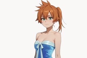 score_9, score_8_up, score_7_up, score_6_up, score_5_up, score_4_up, BREAK, , 1girl, Kendo, orange hair, green eyes, pageant dress, blue dress, strapless, 

,(( white background, blank background))