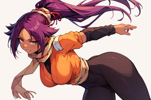 score_9,score_8_up,score_7_up,score_6_up,score_5_up,score_4_up, 

ShihouinYoruichi, dark-skinned female

Default Outfit (orange one):

YoruichiDefault, dark-skinned female, dark-skinned female, long hair, high ponytail, hair tie, scarf, orange shirt, arm warmers, sash, black bodysuit