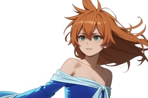 score_9, score_8_up, score_7_up, score_6_up, score_5_up, score_4_up, BREAK, , 1girl, Kendo, orange hair, green eyes, pageant dress, blue dress, strapless, 

,(( white background, blank background))