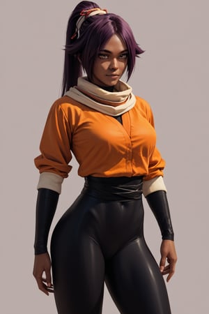 score_9,score_8_up,score_7_up,score_6_up,score_5_up,score_4_up, 

ShihouinYoruichi, dark-skinned female

Default Outfit (orange one):

YoruichiDefault, dark-skinned female, dark-skinned female, long hair, high ponytail, hair tie, scarf, orange shirt, arm warmers, sash, black bodysuit