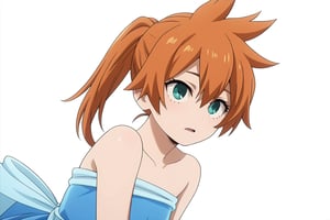 score_9, score_8_up, score_7_up, score_6_up, score_5_up, score_4_up, BREAK, , 1girl, Kendo, orange hair, green eyes, pageant dress, blue dress, strapless, 

,(( white background, blank background))