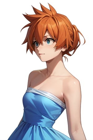 score_9, score_8_up, score_7_up, score_6_up, score_5_up, score_4_up, BREAK, , 1girl, Kendo, orange hair, green eyes, pageant dress, blue dress, strapless, 

,(( white background, blank background))