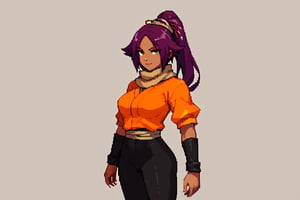 score_9,score_8_up,score_7_up,score_6_up,score_5_up,score_4_up, 

ShihouinYoruichi, dark-skinned female

Default Outfit (orange one):

YoruichiDefault, dark-skinned female, dark-skinned female, long hair, high ponytail, hair tie, scarf, orange shirt, arm warmers, sash, black bodysuit