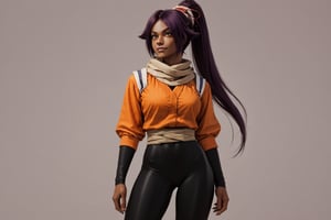 score_9,score_8_up,score_7_up,score_6_up,score_5_up,score_4_up, 

ShihouinYoruichi, dark-skinned female

Default Outfit (orange one):

YoruichiDefault, dark-skinned female, dark-skinned female, long hair, high ponytail, hair tie, scarf, orange shirt, arm warmers, sash, black bodysuit