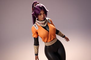 score_9,score_8_up,score_7_up,score_6_up,score_5_up,score_4_up, 

ShihouinYoruichi, dark-skinned female

Default Outfit (orange one):

YoruichiDefault, dark-skinned female, dark-skinned female, long hair, high ponytail, hair tie, scarf, orange shirt, arm warmers, sash, black bodysuit