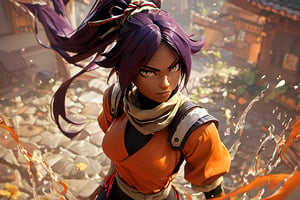 score_9,score_8_up,score_7_up,score_6_up,score_5_up,score_4_up, 

ShihouinYoruichi, dark-skinned female

Default Outfit (orange one):

YoruichiDefault, dark-skinned female, dark-skinned female, long hair, high ponytail, hair tie, scarf, orange shirt, arm warmers, sash, black bodysuit