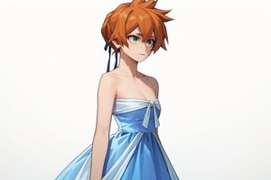 score_9, score_8_up, score_7_up, score_6_up, score_5_up, score_4_up, BREAK, , 1girl, Kendo, orange hair, green eyes, pageant dress, blue dress, strapless, 

,(( white background, blank background))