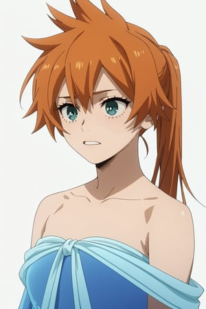 score_9, score_8_up, score_7_up, score_6_up, score_5_up, score_4_up, BREAK, , 1girl, Kendo, orange hair, green eyes, pageant dress, blue dress, strapless, 

,(( white background, blank background))