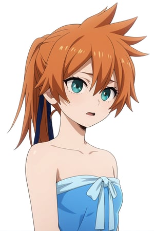 score_9, score_8_up, score_7_up, score_6_up, score_5_up, score_4_up, BREAK, , 1girl, Kendo, orange hair, green eyes, pageant dress, blue dress, strapless, 

,(( white background, blank background))