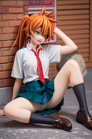 score_9, score_8_up, score_7_up, score_6_up, score_5_up, score_4_up, BREAK, , 1girl, Kendo, orange hair, green eyes, u.a. school uniform, white shirt, red necktie, kneehighs, brown footwear, sitting, legs spread