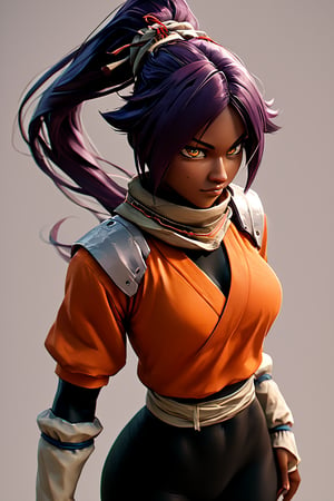 score_9,score_8_up,score_7_up,score_6_up,score_5_up,score_4_up, 

ShihouinYoruichi, dark-skinned female

Default Outfit (orange one):

YoruichiDefault, dark-skinned female, dark-skinned female, long hair, high ponytail, hair tie, scarf, orange shirt, arm warmers, sash, black bodysuit