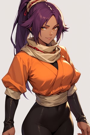 score_9,score_8_up,score_7_up,score_6_up,score_5_up,score_4_up, 

ShihouinYoruichi, dark-skinned female

Default Outfit (orange one):

YoruichiDefault, dark-skinned female, dark-skinned female, long hair, high ponytail, hair tie, scarf, orange shirt, arm warmers, sash, black bodysuit